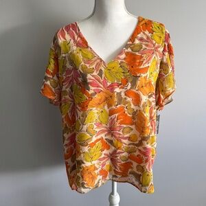 Vince Camuto Floral Ruffle Sleeve Chiffon Top